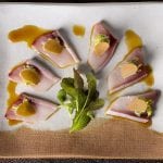 zuma_sliced yellowtail with green chilli relish ponzu and pickled garlic - hamachi usuzukuri pirikara ninniku gake 2